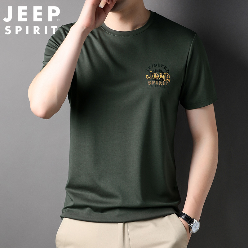 JEEP短袖t恤男夏季薄款运动休闲半袖圆领宽松大码纯色体恤打底衫