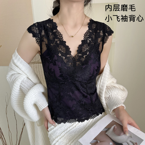 秋冬内搭背心带胸垫小飞袖上衣