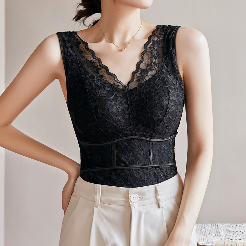 桑蚕丝带胸垫加厚加绒保暖背心