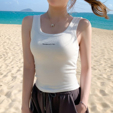 宽肩吊带背心女内搭夏季2024新款女士白色工字带胸垫外穿打底上衣