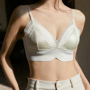 聚拢文胸法式 美背抹胸式 三角杯无钢圈胸罩 薄款 无痕绸面内衣女夏季