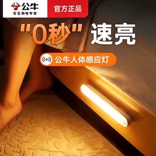 公牛人体感应小夜灯夜晚卧室睡眠床头起夜婴儿喂奶护眼充电感应灯