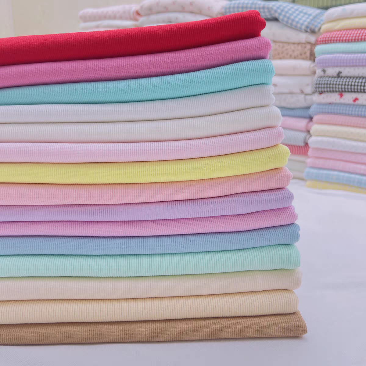啾咪玩偶窝纯棉秋冬季糖果色弹力2:2螺纹娃衣布料布头21*25厘米