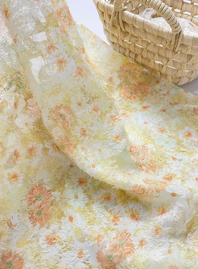 童装田园风手工面料春夏黄色小雏菊提花手工大肠发圈小尺寸布料