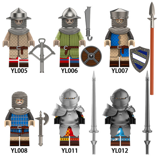 YL011中世纪英格兰法兰西骑士中古士兵城堡骑士民兵积木人仔玩具