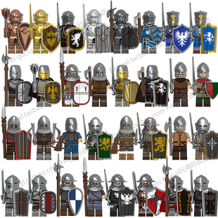 V1007国产人仔中世纪哥特金甲骑士神鹰中古士兵骑士拼装积木玩具