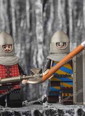 中古双手斧骑士勃艮第巨盾矛兵法兰西重甲骑士人仔积木玩具YL009