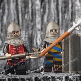 中古双手斧骑士勃艮第巨盾矛兵法兰西重甲骑士人仔积木玩具YL009