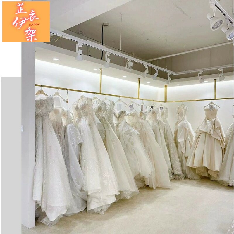 买手店橱窗女婚纱店不锈钢落地式展示架服装店上墙挂衣架陈列货架