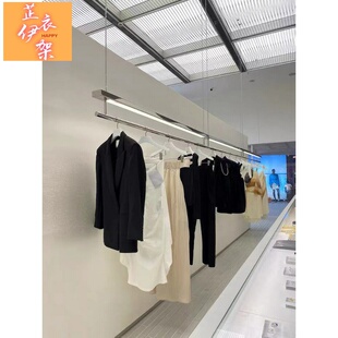 服装店展示架陈列架带灯钢丝吊架不锈钢挂衣架女装店布置货架