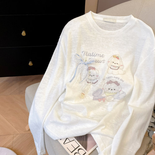 长袖可爱小狗印花T恤女2026新款