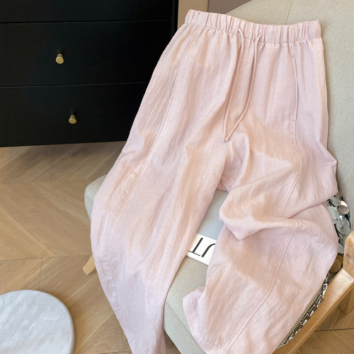 高腰休闲九分2026新款亚麻裤子女