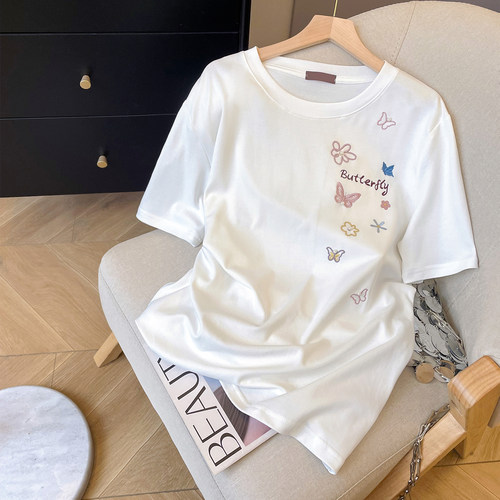 短袖韩系甜美风蝴蝶刺绣T恤女夏