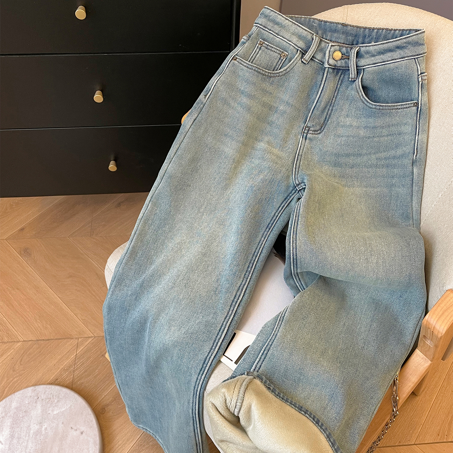 直筒长裤加绒牛仔裤女2025新款冬