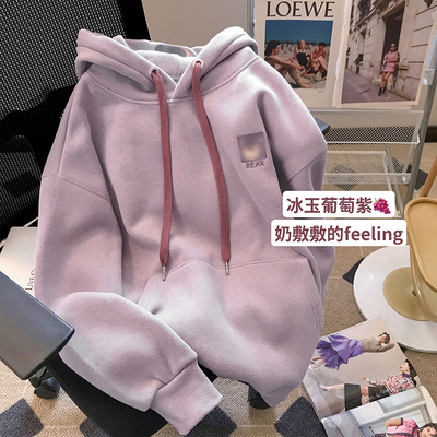 秋冬新款刺绣加绒连帽卫衣女