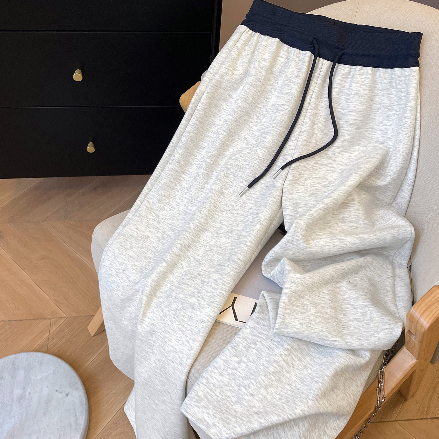 小C家 撞色裤腰宽松阔腿裤女2025新款秋高腰抽绳运动卫裤休闲裤子,女装/女士精品,休闲裤,淘宝优惠券,粉丝福利购,淘宝优惠卷