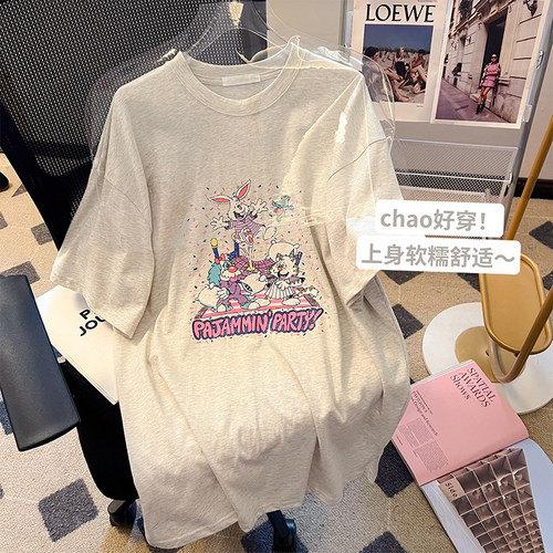 卡通趣味兔子印花圆领T恤女