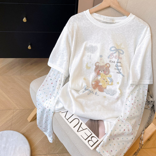 防晒长袖韩系甜美卡通印花T恤女