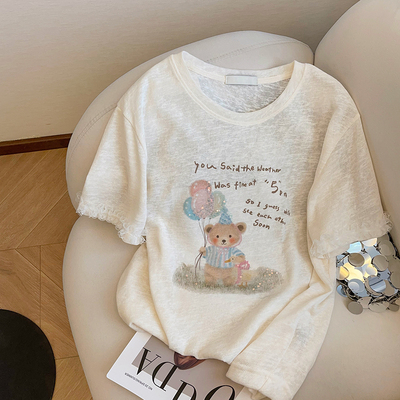 短袖休闲薄款蕾丝拼接棉T女新款