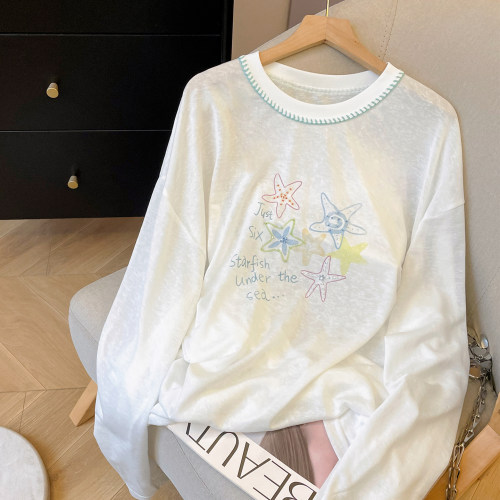 长袖休闲薄款海星印花天丝罩衫女