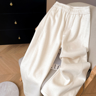 小C家 羊毛直筒裤女2025新款冬加绒加厚保暖休闲裤宽松松紧腰裤子