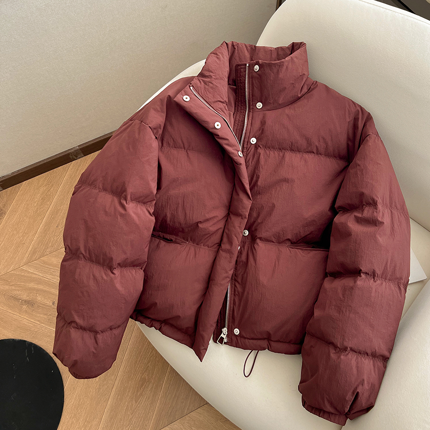 小C家 复古红小个子短款羽绒服女2025冬季新款90白鸭绒立领面包服