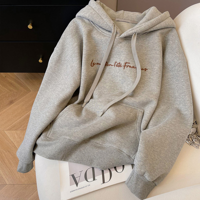 加绒宽松休闲连帽卫衣女2025新款