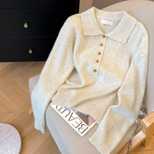 小C家 Polo领毛衣女款2025新款冬季韩系慵懒高级感羊毛针织衫上衣