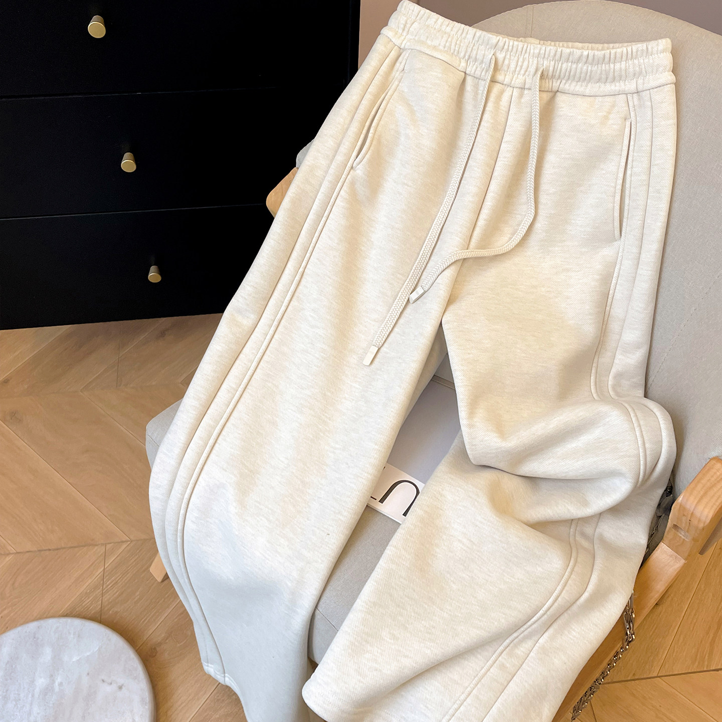 小C家 加绒直筒裤女2025新款垂感软糯糯米裤休闲裤抽绳松紧腰裤子,女装/女士精品,休闲裤,淘宝优惠券,粉丝福利购,淘宝优惠卷