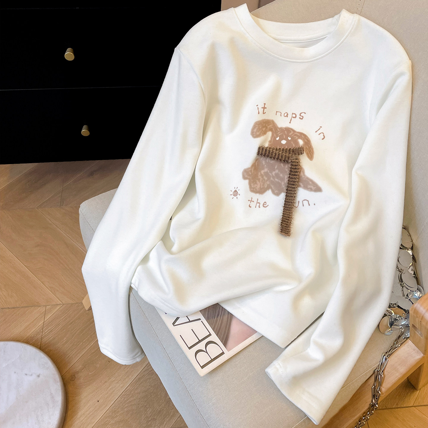 小C家围巾小狗长袖T恤女2025新款秋冬薄绒内搭磨毛打底衫软糯上衣,女装/女士精品,卫衣/绒衫,淘宝优惠券,粉丝福利购,淘宝优惠卷