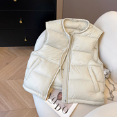 外穿冬季 2025新款 加厚白鸭绒马夹外套 抽绳圆领羽绒马甲女款 小C家