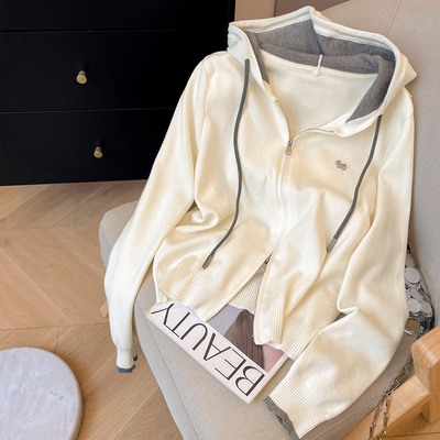 双拉链连帽开衫针织外套女新款秋