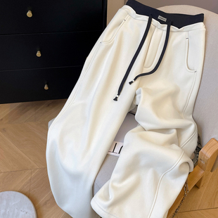 束脚休闲裤 小C家 秋冬宽松阔腿裤 女2025新款 拼接撞色高腰加绒卫裤