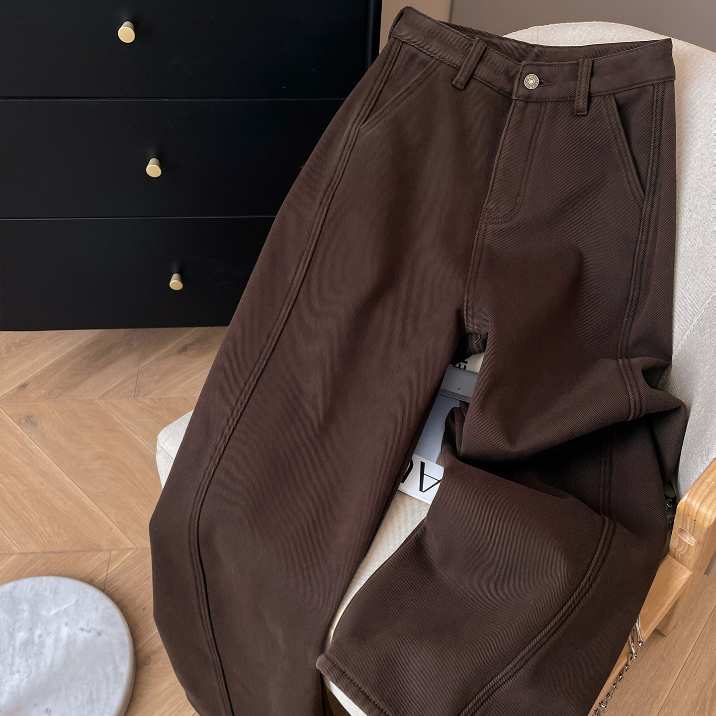 小C家 加绒阔腿裤女2025新款冬加厚纯棉休闲裤宽松直筒裤高腰长裤,女装/女士精品,休闲裤,淘宝优惠券,粉丝福利购,淘宝优惠卷