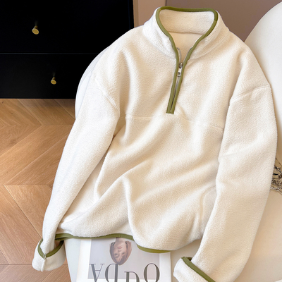 加厚宽松休闲半拉链立领卫衣女冬