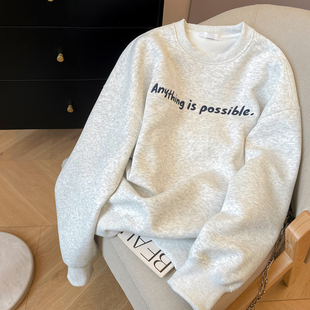 小C家 字母刺绣大码卫衣女款2026新款早春oversize宽松慵懒风上衣