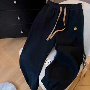 特价 束脚卫裤女款2025新款冬加绒加厚宽松刺绣九分裤运动休闲裤