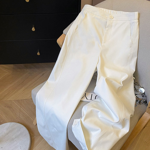 小C家 米色垂感宽松显瘦直筒裤女2025春季新款休闲高腰阔腿西装裤