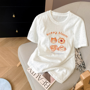 小C家日系可爱印花短袖 夏休闲减龄套头圆领正肩上衣 T恤女2026新款