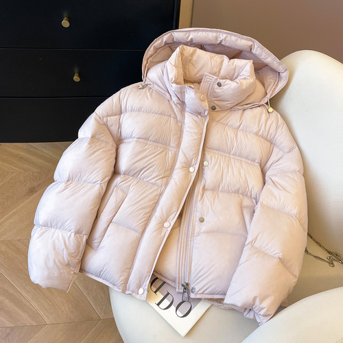 休闲连帽面包服粉色羽绒服女冬款