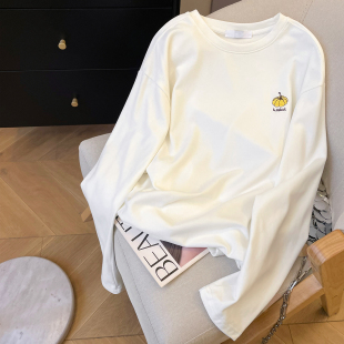 南瓜刺绣长袖 宽松落肩袖 T恤女2026新款 磨毛打底衫 上衣 春季 小C家