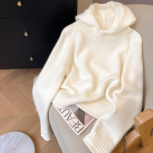 秋冬粗针毛线衣宽松套头帽衫 2025新款 针织上衣 连帽毛衣女款 小C家