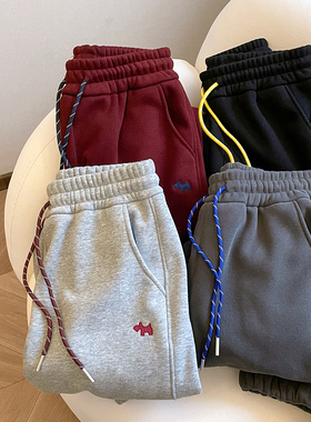 小C家 小狗刺绣高腰束脚卫裤女2025春秋季新款百搭宽松哈伦运动裤