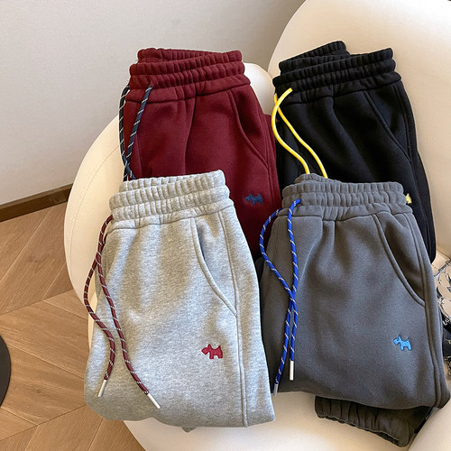 小C家 小狗刺绣高腰束脚卫裤女2025春秋季新款百搭宽松哈伦运动裤