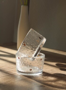 日式金点2只装锤目纹透明小茶杯描金玻璃杯子品茗杯功夫茶碗茶具