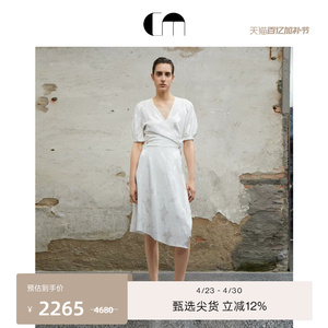 COMME MOI吕燕设计师春夏女装泡泡袖修身提花桑蚕丝连衣裙