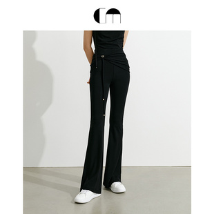 百搭褶饰微喇舒适针织黑色瑜伽裤 女 MOI吕燕设计师春夏经典 COMME