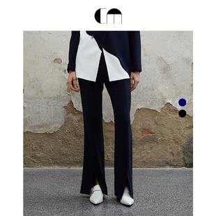 [胡可同款]COMMEMOI吕燕设计师早春新女装醋酸开衩喇叭裤长裤