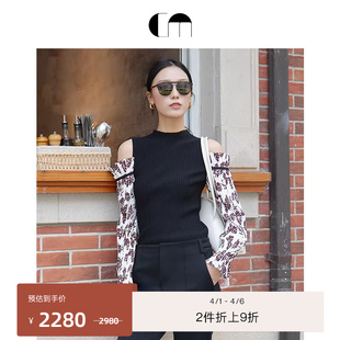 COMME 时尚 性感露肩印花袖 上衣 MOI吕燕设计师春夏女装