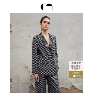 COMME MOI吕燕设计师早春女装双排扣直筒真丝西装&休闲裤套装